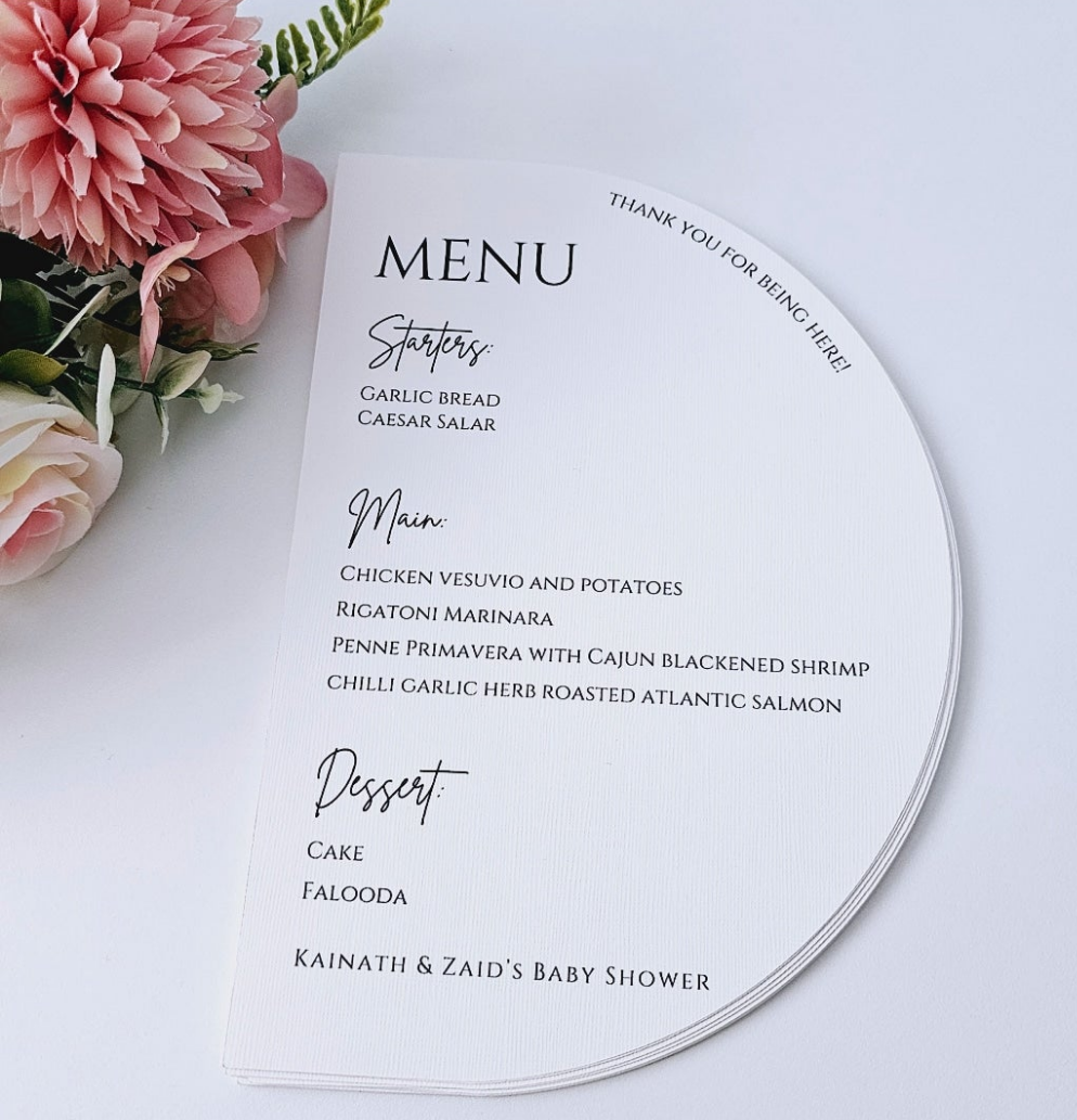 Custom Shaped Menu cards